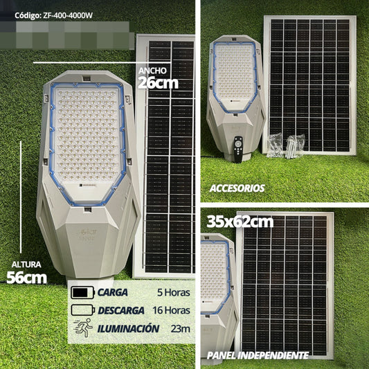 Lámpara Solar ZF-400-4000W con Panel Independiente | Ilumina hasta 23m